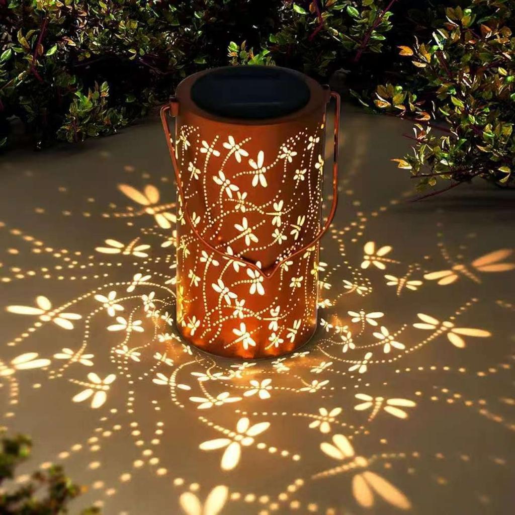 Solar Outdoor Hanging Lights, Dragonfly Hollow Decorative Lights, IP65 Waterproof Courtyard LED Garden Lights, Exquisite Courtyard