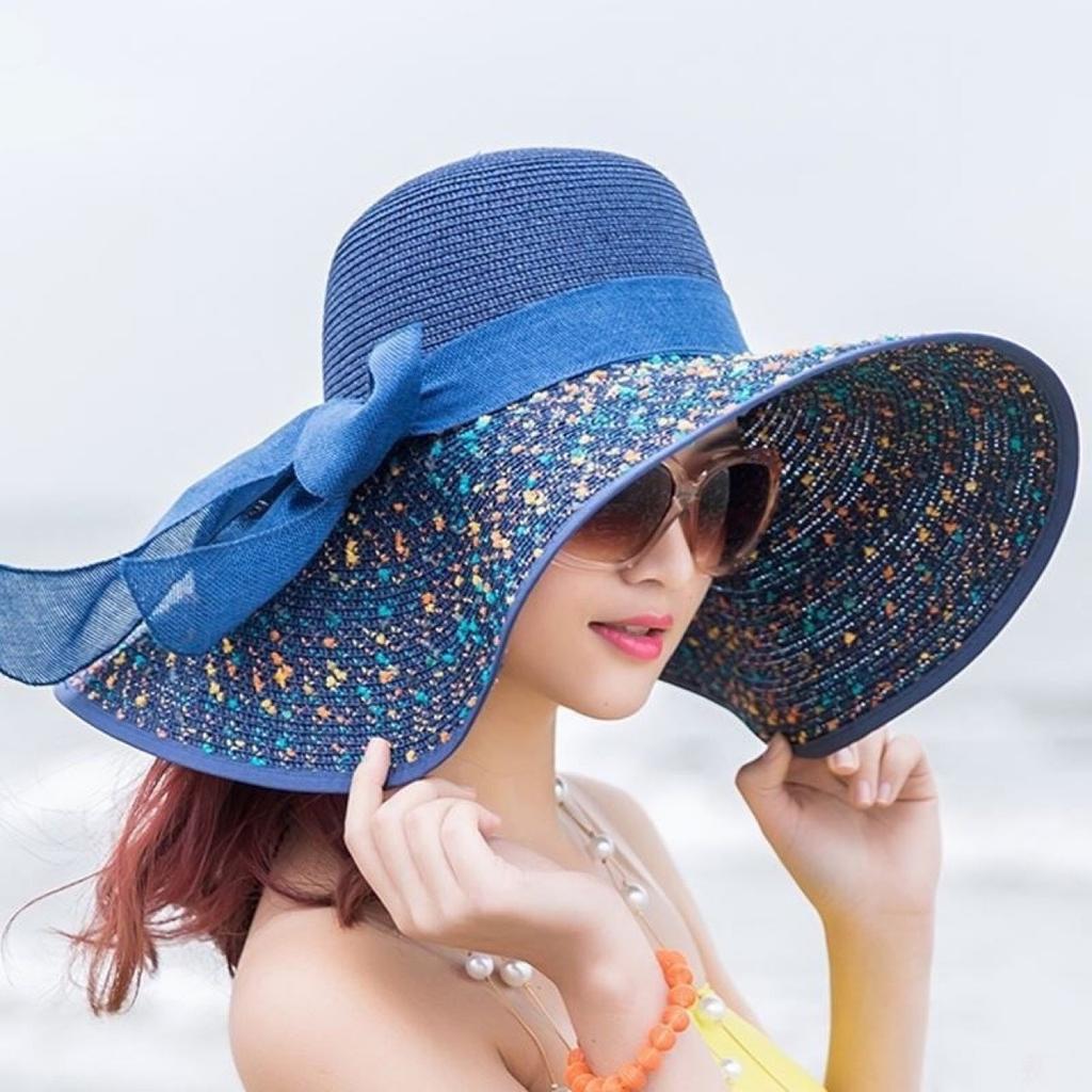 Straw hat women's summer sun protection extra large brim sun hat beach seaside vacation sun hat foldable hat tide