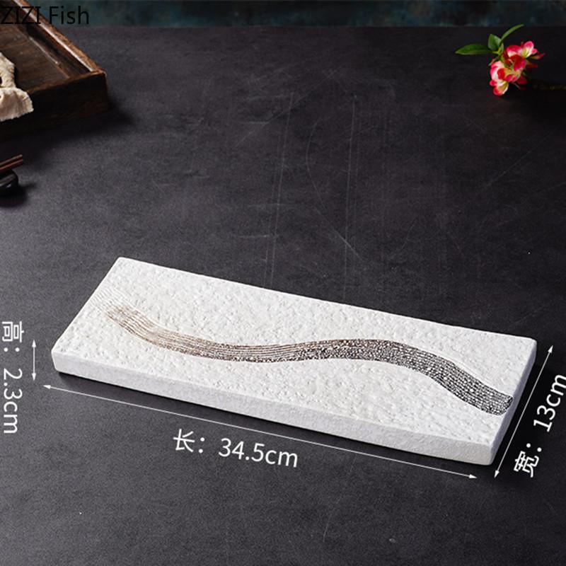 Vintage Ceramic Cooking Dish Creative Rectangular Sushi Plate Japanese Restaurant Food Decoration Dessert Plate Tableware