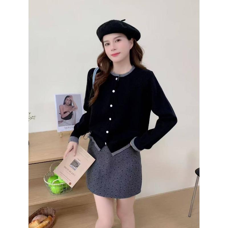 

Женский вязаный кардиган из двух частей, новинка осени и зимы, маленький короткий низ, тонкая куртка-свитер для женщин One size чёрный