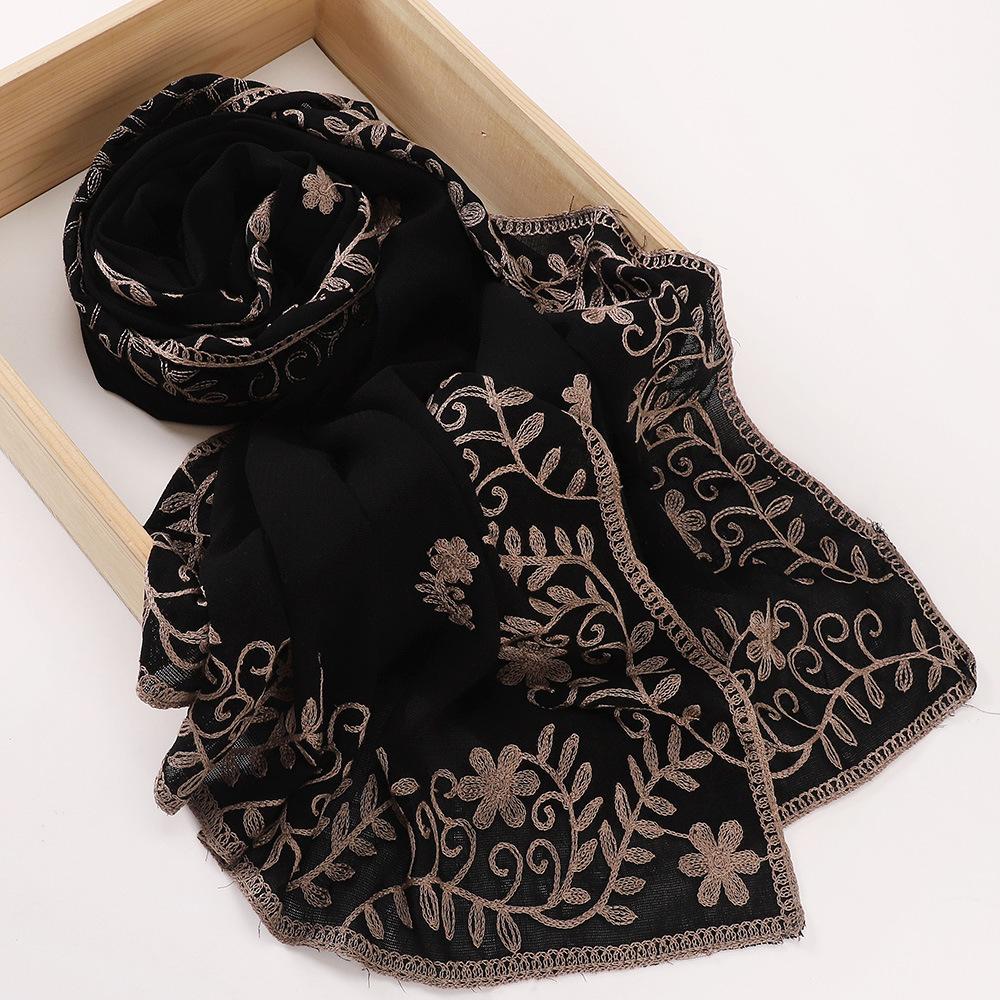 New Middle East black embroidered headscarf, Indonesian Malay fashion headscarf, shawl scarf