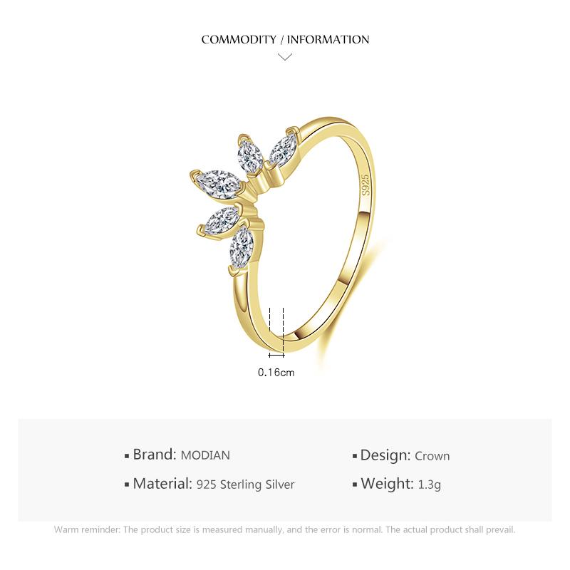 MODIAN 925 Sterling Silver Rhombus AAA Clear CZ Crown Fashion Gold Color Finger Ring For Women Fine Wedding Jewelry