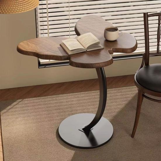 C-Shaped End Table with Wooden Butterfly Tabletop Modern Coffee Table with Metal Frame Home Office Living Room Bedroom Sofa Couch Small Side Table