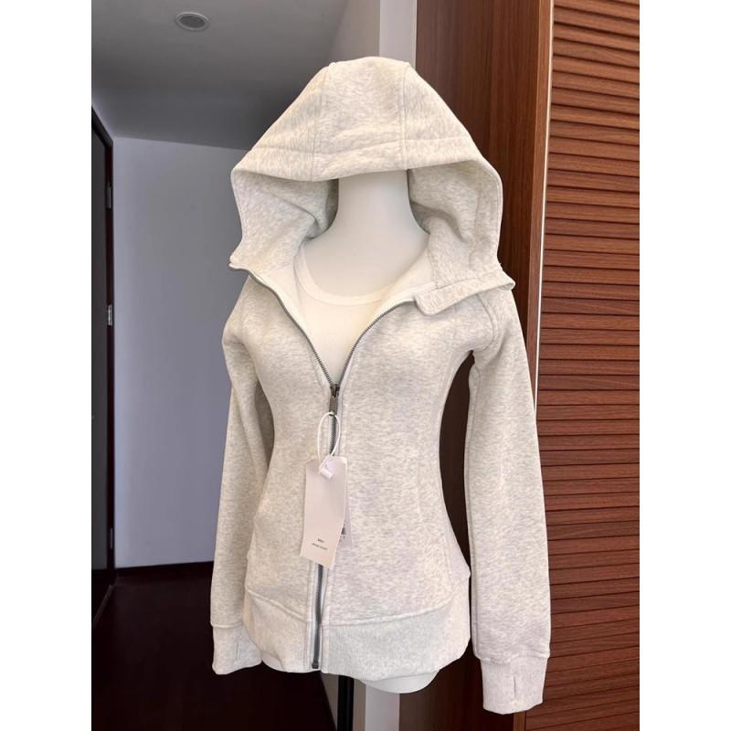 Womens Hooded Fleece-Lined Long Sleeve Top Winter Warm Outerwear Casual Fitness Wear