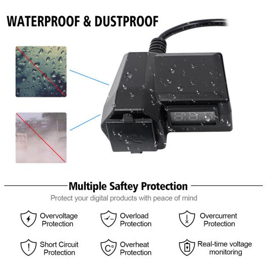 Motorcycle Multifunctional Dual USB Mobile Phone Charger Adapter with Voltmeter