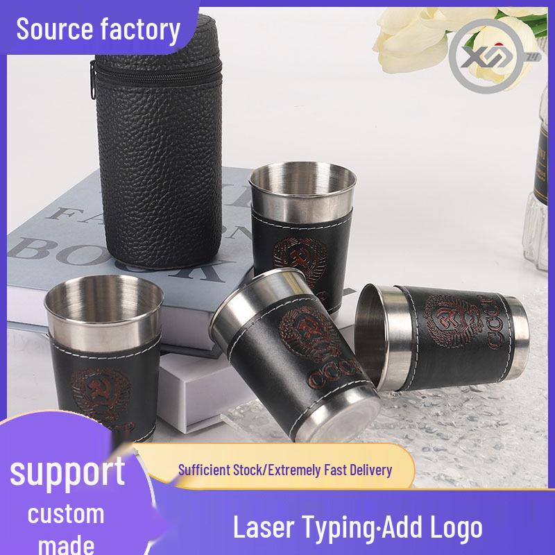 Přenosná sada nerezových sklenic na víno s koženým pouzdrem - Ideální pro cestování a venkovní použití