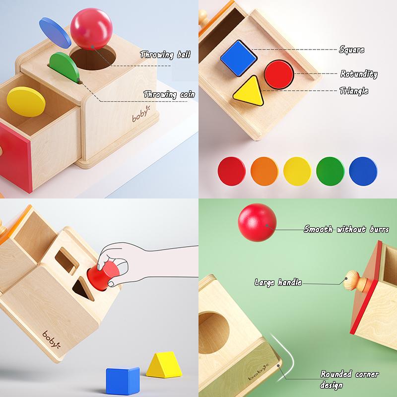 Baby Wooden Permanent Box Montessori Sensory Toy Color Shape Sorting Coin Box Ball Drop Fine Motor Skills Parish Educational Toy