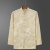 Ice Silk Tang Suit Long-Sleeved Shirt: Men's Chinese-Style Spring/Autumn Dress for Middle-Aged and Elderly