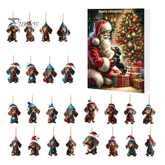 Calendario del Conto alla Rovescia per le Feste Calendari dell'Avvento Bassotto 2026, 24 Giorni Ciondolo Acrilico 2D Set di Ornamenti Cane Carino di Natale Calendario, da Collezione