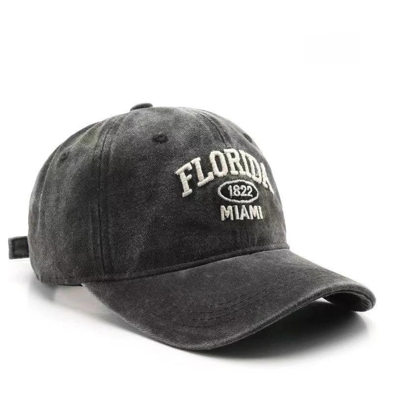 Florida Embroidery Baseball Cap Vintage Washed Distressed Corduroy Dad Hat Adjustable Snapback Vintage Old School Casual Streetwear Unisex