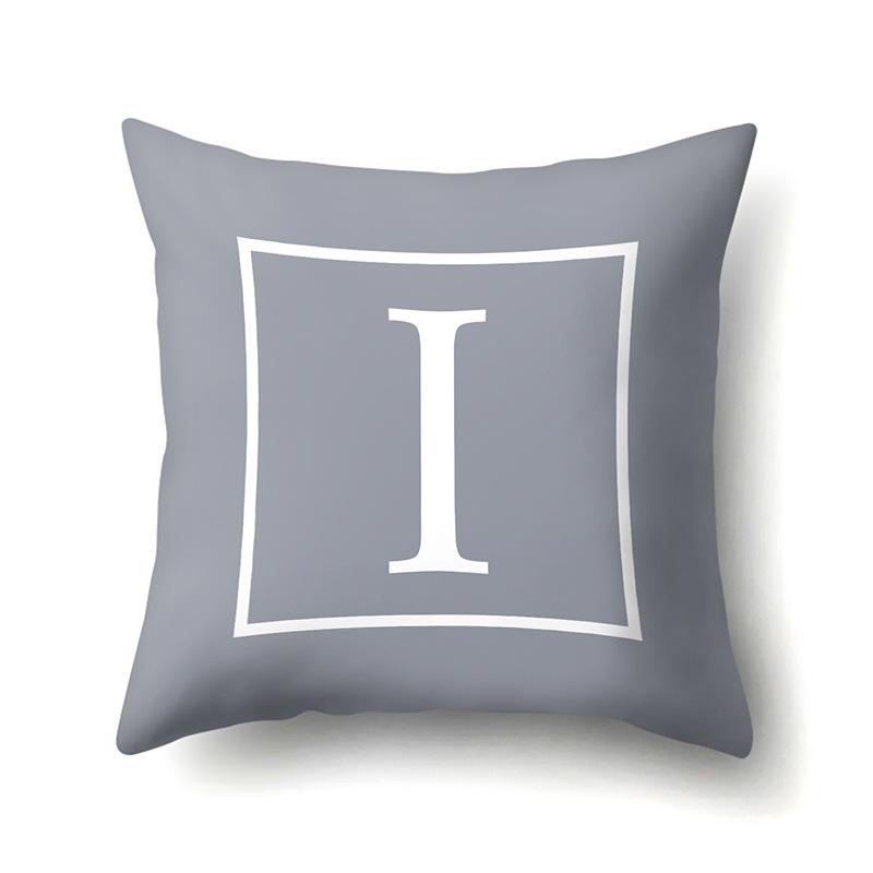 Polyester Pillow Case Gray Base Literary Home Car Decoration 26 English Letter Cushion Car Cushion Cover