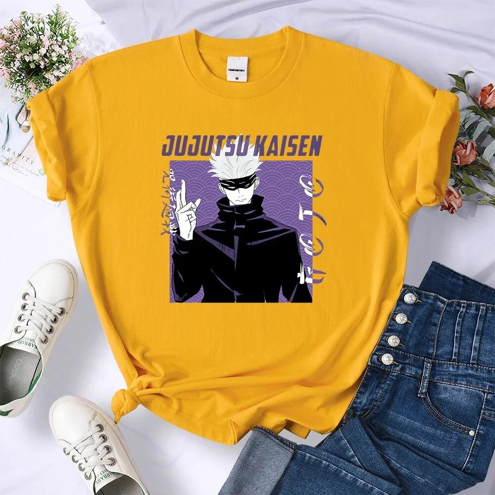 

Футболка Gojo Satoru Anime Jujutsu Kaisen, женская дышащая мягкая укороченная футболка, крутая повседневная футболка, уличная спортивная футболка в стиле хип-хоп, женская 4XL