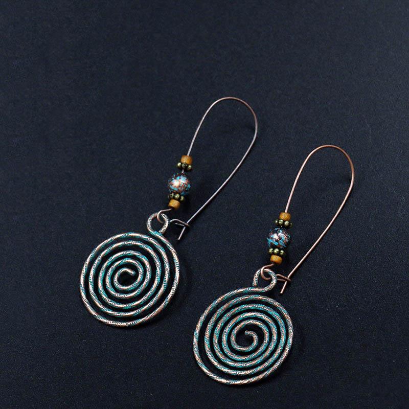 Ethnic Vintage Bohemia Big Ear Hook Drop Earrings For Women Geometric Leaf Wing Flower Hollow Round Boho Earings Antique Jewelry