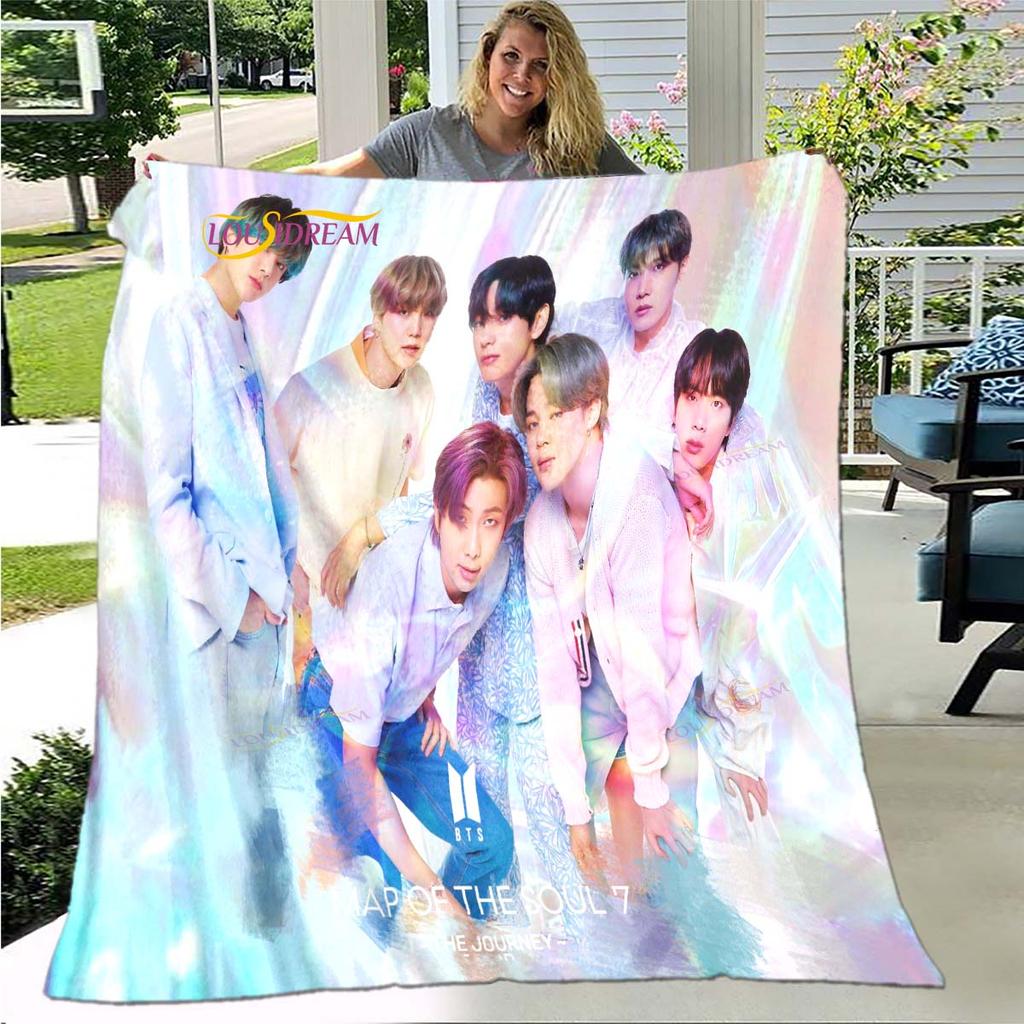 BTS 3D Kpop Bangtan Boys Couverture de lit Bureau Maison Randonnée Pique-nique Couette Épaisse Couvre-lit Tendance Couverture en Flanelle