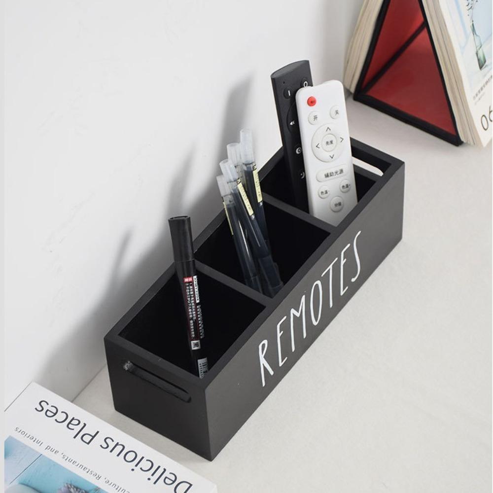 With Handle Desktop Storage Box Solid Wood Pencils Holder Black Desktop Organizer  Office