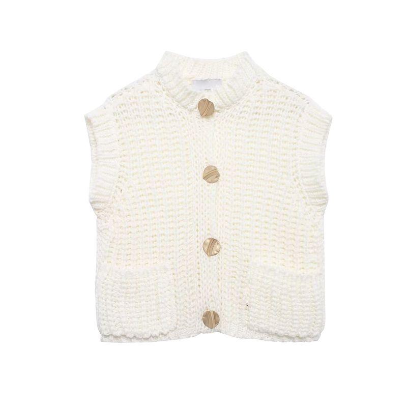 Spring New Arrival Women's Clothing Stylish Niche Style Vest Round Neck Sleeveless Thick Needle Knitting Vest 5802114