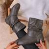 PU Face Pleated Stacking Boots Flat Bottom Round Head Casual and Comfortable Commuting Boots
