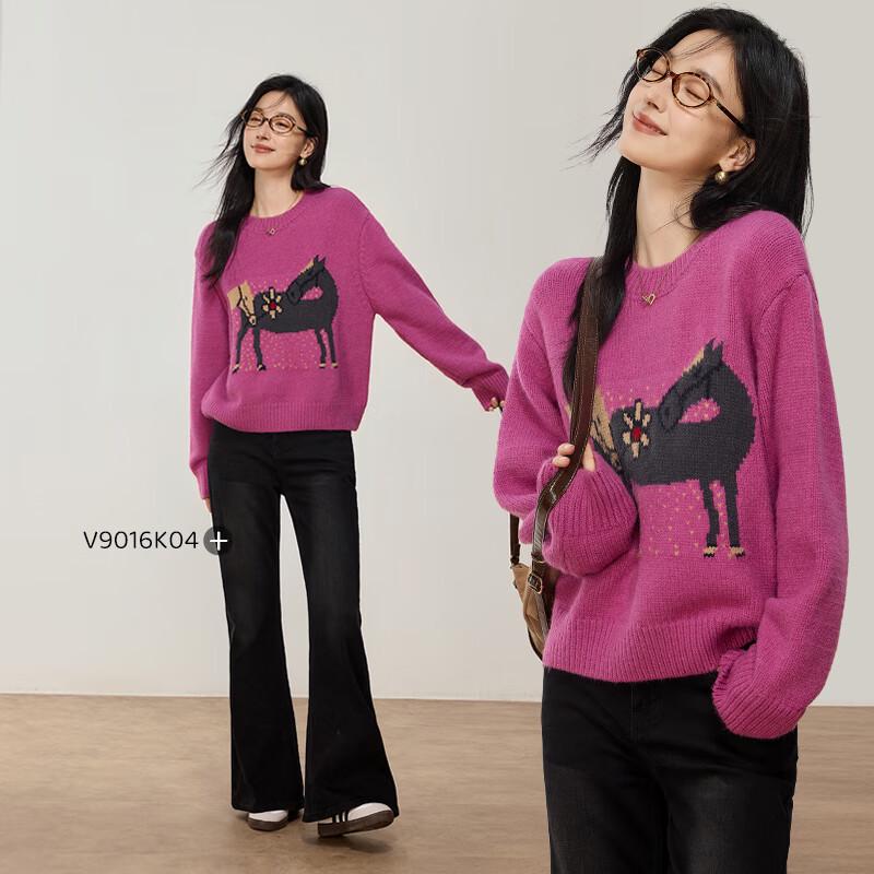 VICTORIA&VERA Women's Horse Jacquard Knit Sweater
