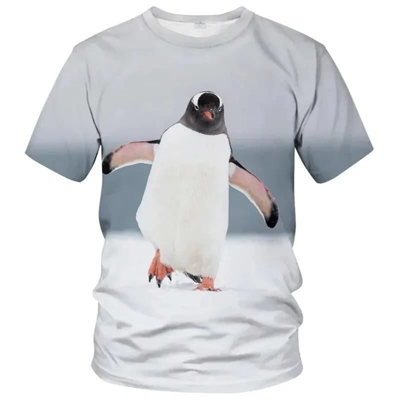 3D Printed Cute Penguin T Shirt For Men Women Animal Pattern T-Shirts Fashion Street Oversized Short Sleeve O-Neck Tees Tops