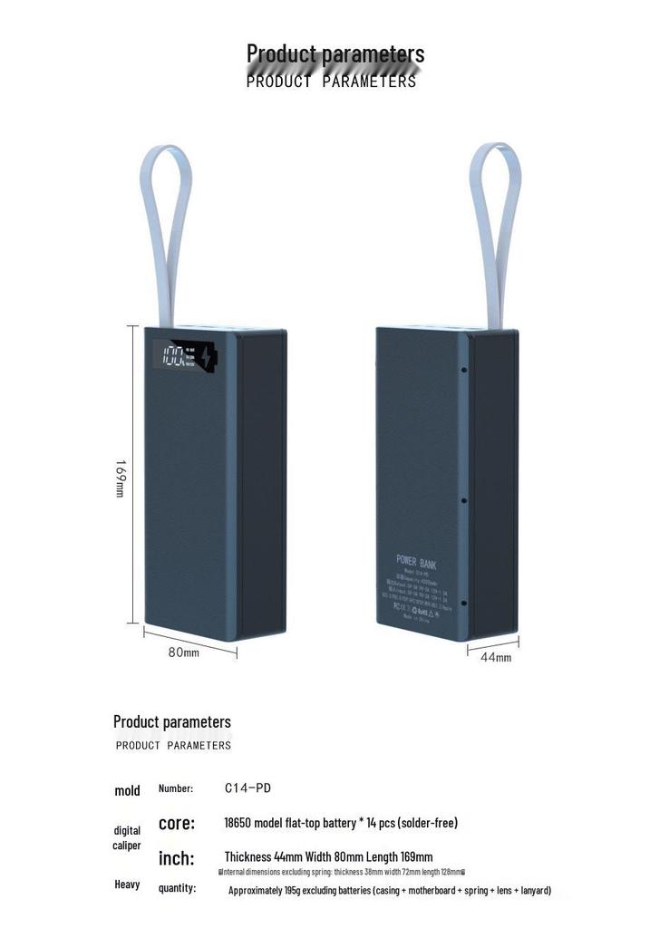 14-Section 18650 Battery Power Bank Kit, DIY Fast-Charging Shell