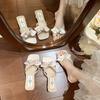 French Bow One-word Slippers Female Summer Wear with Skirt Fairy Sandals High Heels Beach Cool Slippers Women's Shoes