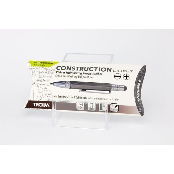 TROIKA Construction Lilput, Multifunction ballpoint pen, Noir, Argent, Titane, Hexagonal, 1 mm, Moyen