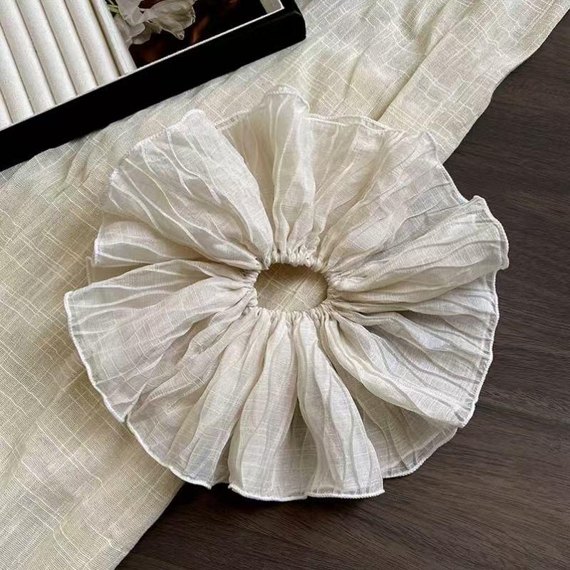 Korean Large Pleated Mesh Scrunchie for Women - High-End Hair Tie Accessory