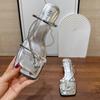 2025 new silver high-heeled slippers female summer wear fairy style with skirt rhinestone sexy thin strap toe sandals