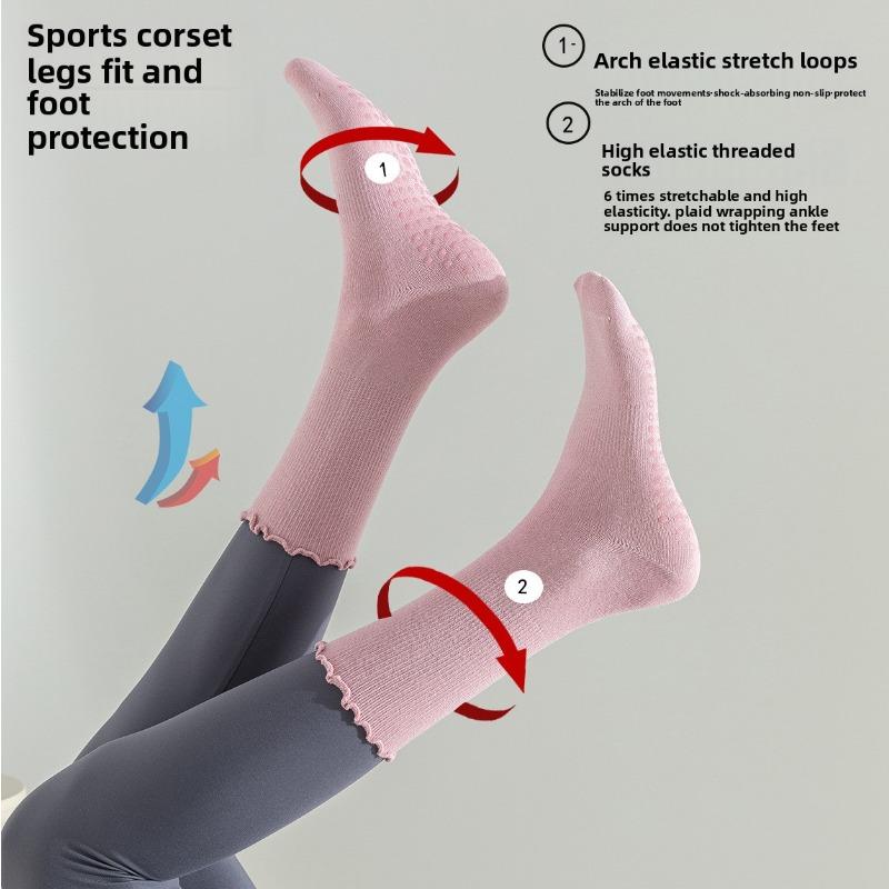 5 Pairs Combed Cotton Socks Boneless Non-slip Indoor Pilates Yoga Stockings Women's Wooden Ear Lace Fitness Sports Stockings