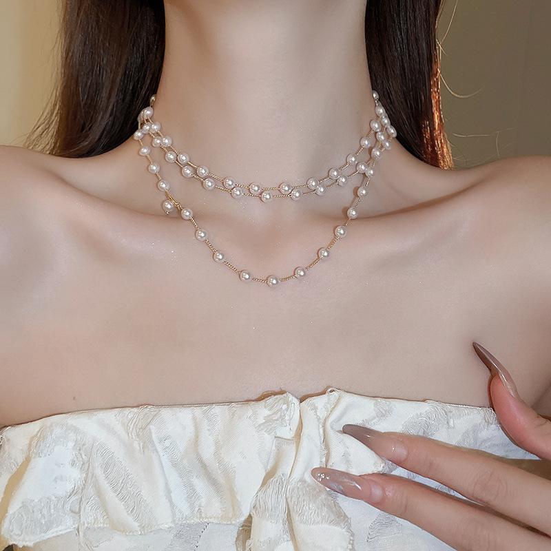 French Vintage Baroque Pearl Necklace Summer Niche Premium Sense Clavicle Chain Light Luxury Versatile Necklace Women