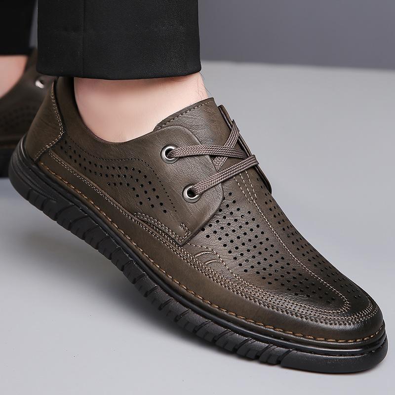 

Модные новые деловые мокасины Hollow Man весна-осень нескользящие мужские туфли на плоской подошве для прогулок на открытом воздухе повседневная мужская кожаная повседневная обувь 44