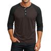 Men Henley Neck Raglan Sleeve Three Quarter Button Down Baseball T Shirt Casual Loose Fit Top for Daily Wear