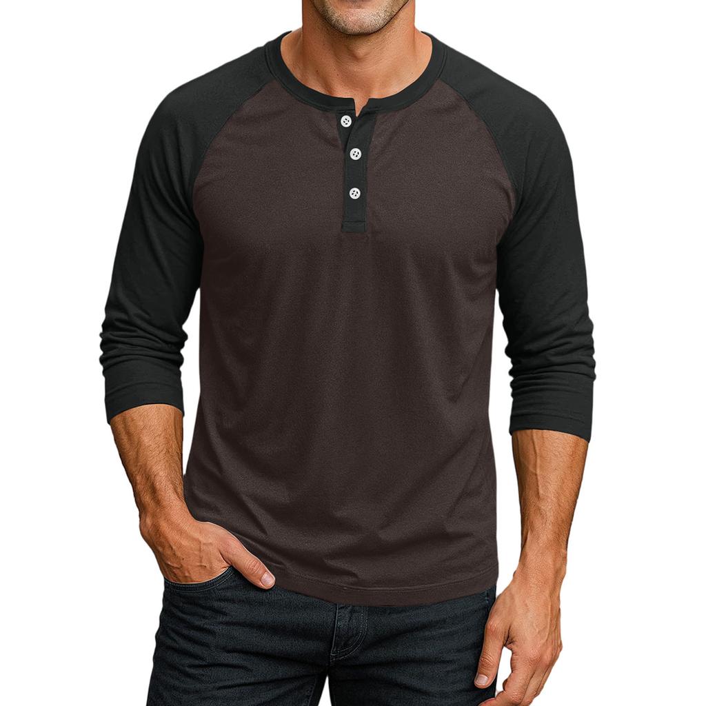 Men Henley Neck Raglan Sleeve Three Quarter Button Down Baseball T Shirt Casual Loose Fit Top for Daily Wear