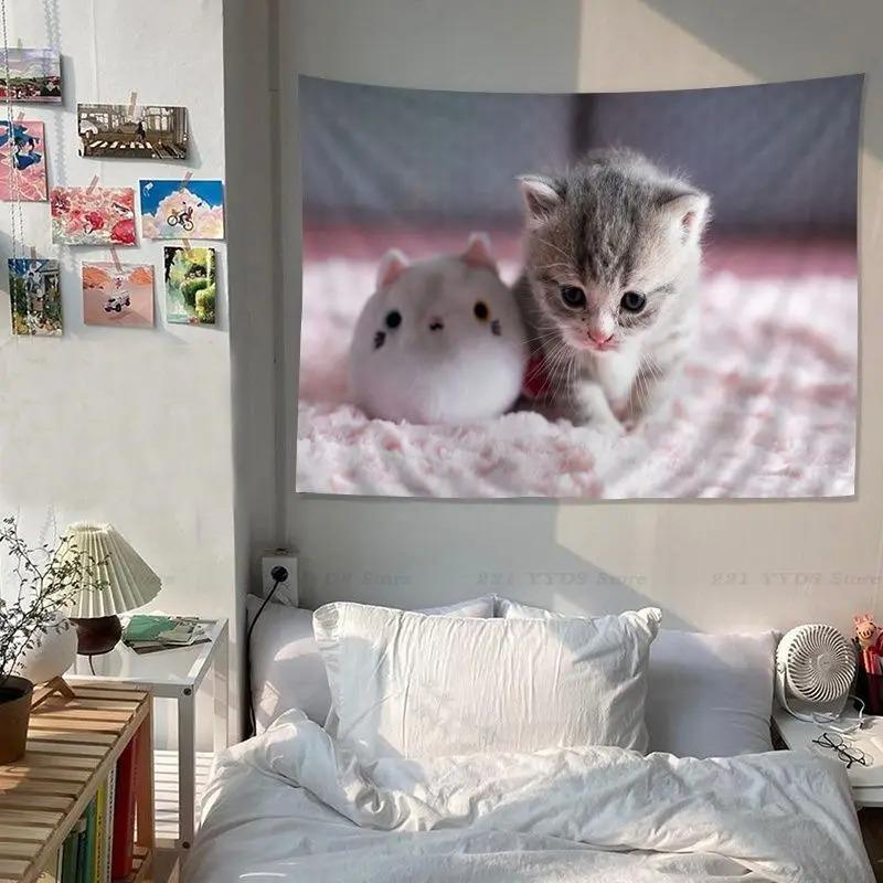 Office Living Room Tapestry Cute Pet Cat Tapestry Home Wall Decoration Tapestry
