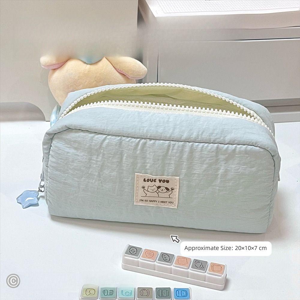 Cute Solid Color Pen Bag Large Capacity Cartoon Pencil Case Gift Canvas Cosmetic Bag Students