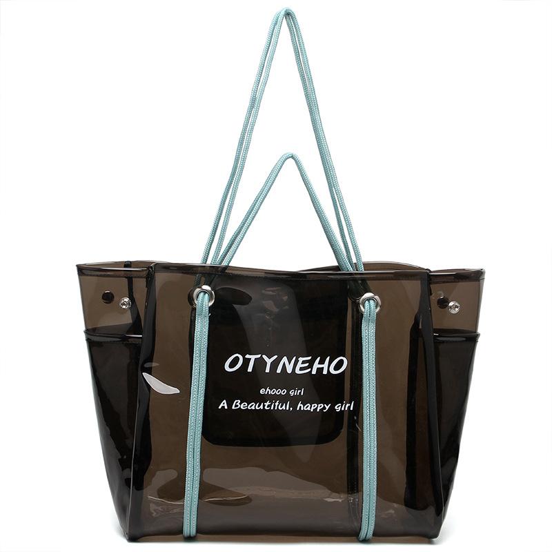 

Processing Customized Transparent Bag 2025 New Women s Bag PVC Jelly Bag Large Capacity Beach Bag Blank LOGO Order чёрный