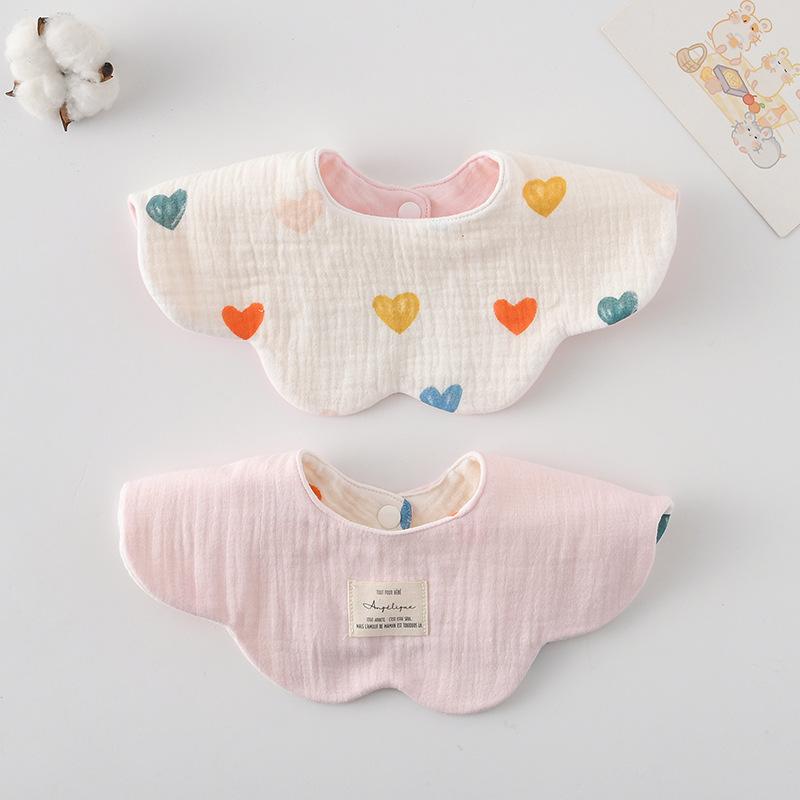 Korean-Style A-Class 100% Cotton 360° Rotatable Baby Bibs. 2-in-1 Wave Flower Design, Absorbent & Breathable. Safe for Infants