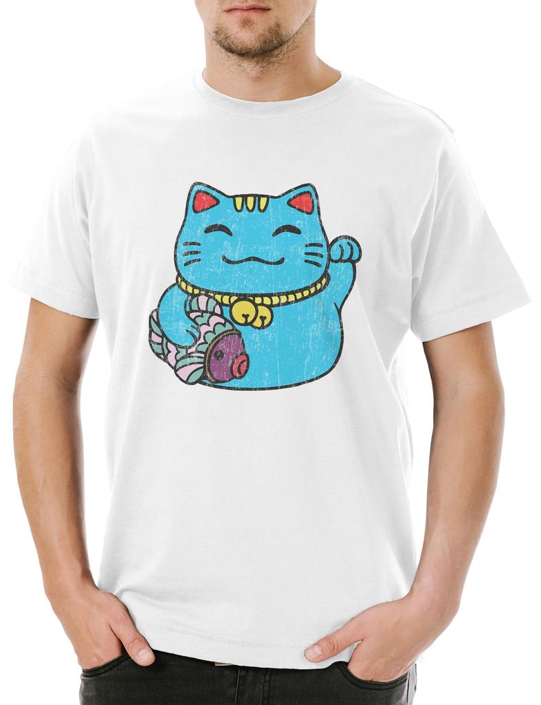 Maneki Neko III Herren T-Shirt Winkekatze Maneki-neko Manekineko Winkende Katze