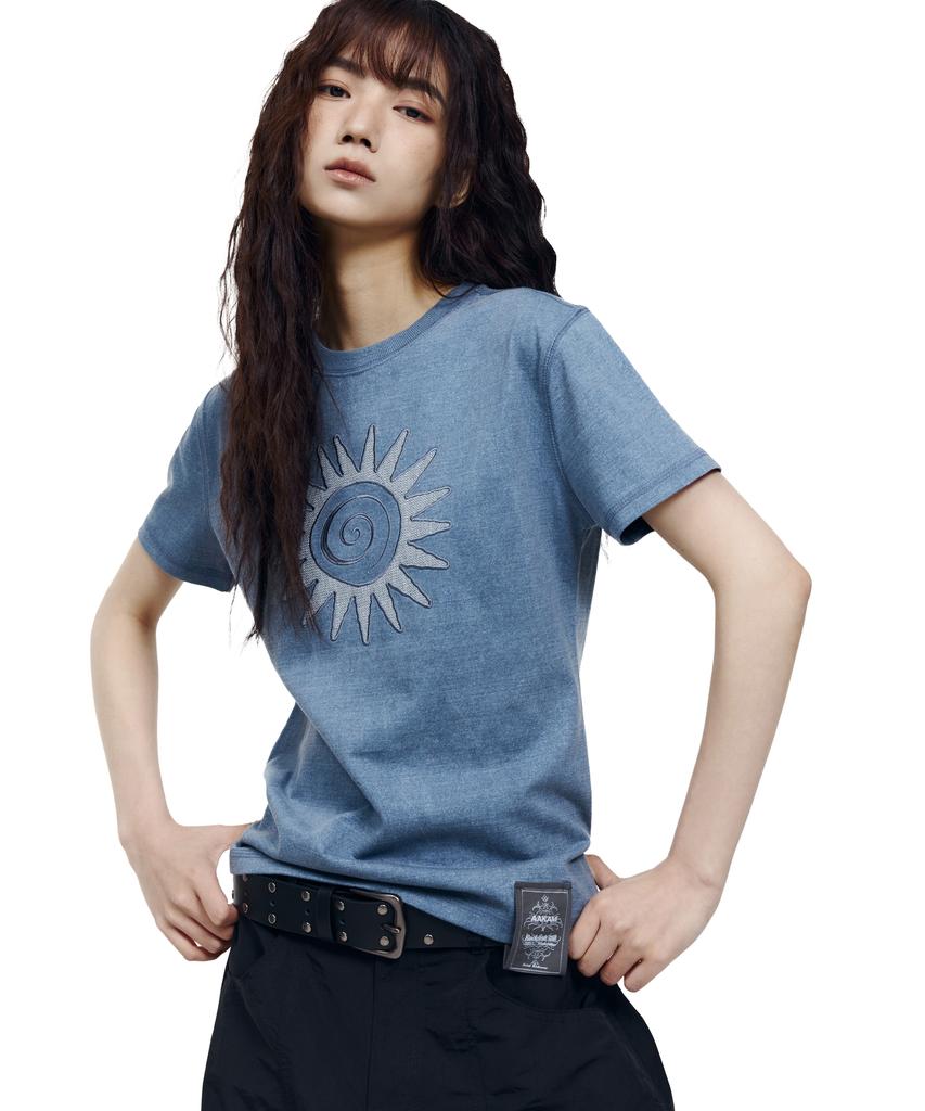 AAKAM Washed Sun Patch Half Top (Blue)