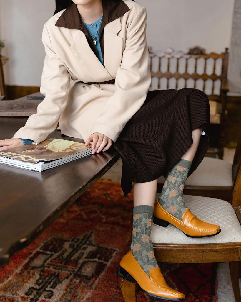 Junerose Set of Cute Floral Embroidered Cotton Crew Suitable for All Sizes Size E Women's 5-Pair Socks, Breathable, Anti-Odor, Stay-Stuck, Stylish,