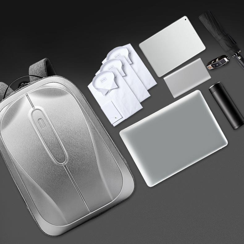 Men Ryggsäck PC Hårt skal med USB 3.0 Laddningsport Vattentät Skärsäker 180° Öppen Business Travel Laptop Ryggsäck 15,6 tum Svart/Grå AP-36