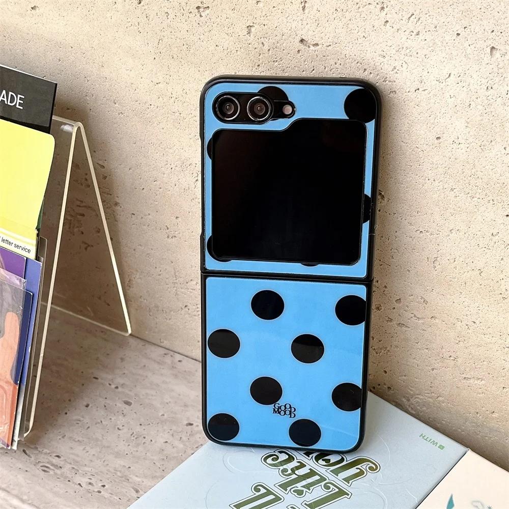 High-end Fashion Glossy Color Blocking Polka Dot Phone Case for Samsung Galaxy Z Flip 7 6 5 4 3 Shockproof Slim Protective Cover