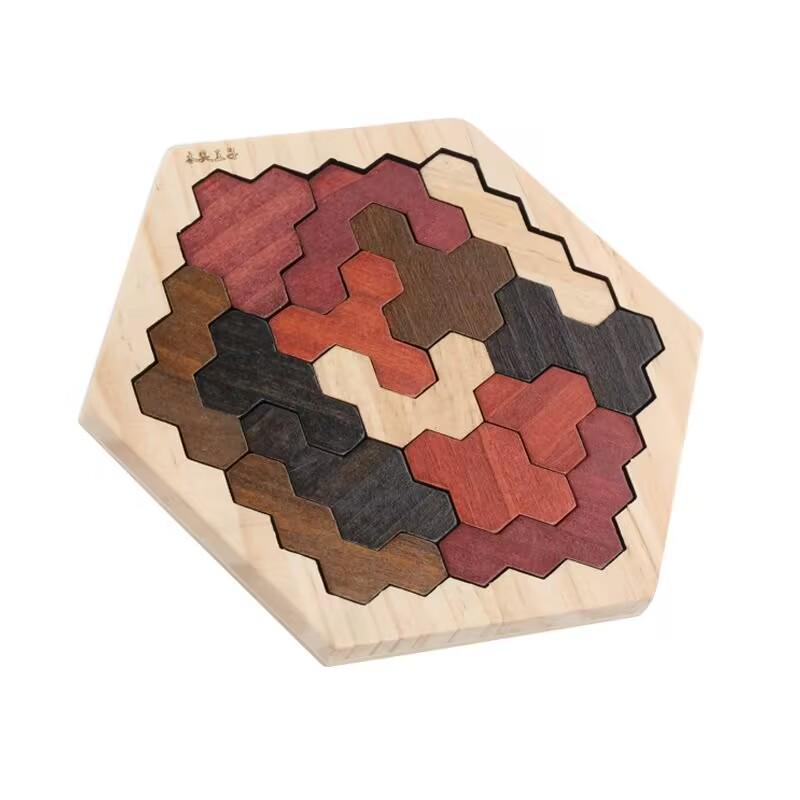 Hexagonal Wooden Geometric Puzzle Blocks for Kids 