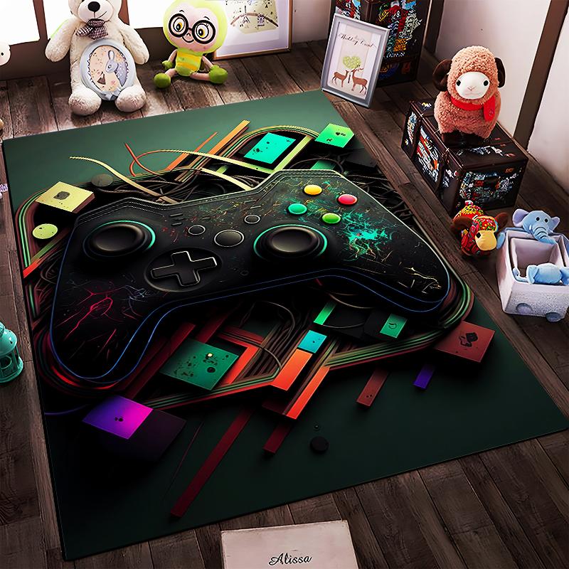 Game Controller Pattern Carpet with Vibrant Neon Gaming Design Style Suitable for use as an anti-slip for living room bedroom sofas