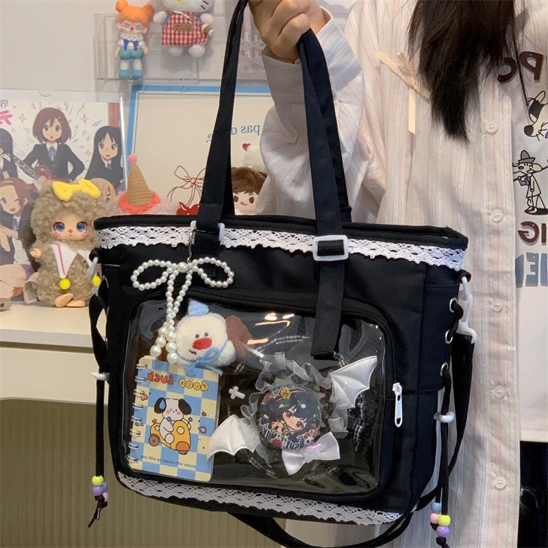 Japanese transparent lace pain bag daily baby bag shoulder bag female student two-dimensional commuter tote bag messenger