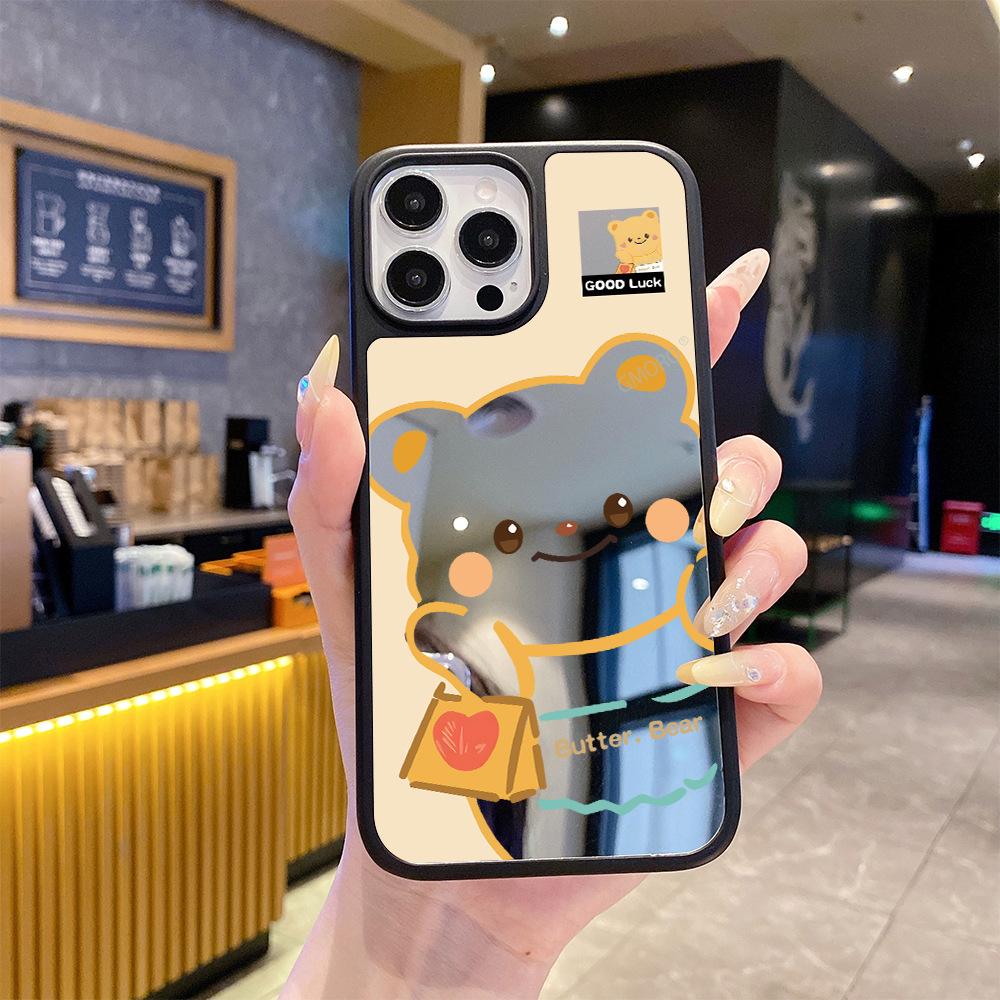 Funny Photo Butter Bear with Mirror iPhone Phone Case Apple 14/15promax Anti-drop Protective Case