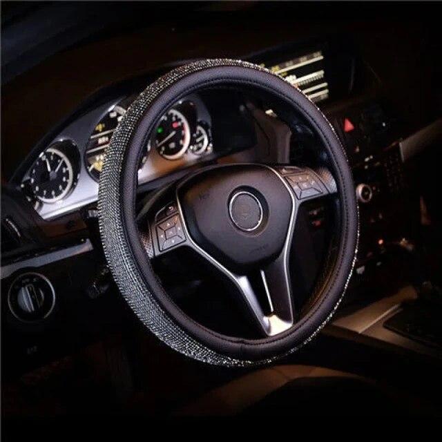 Car Steering Wheel Cover Daisy Flowers Anti Slip Sweat Absorbing Universal 38cm Diamond Crystal Woman Styling Car Interior