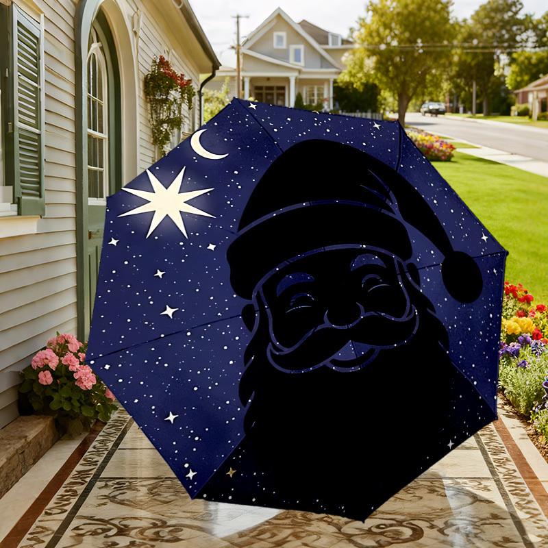 Santa's Starry Night Adventure: Automatic Opening/Closing Umbrella Outdoor Protection, Travel Accessory, Lightweight & Durable 113