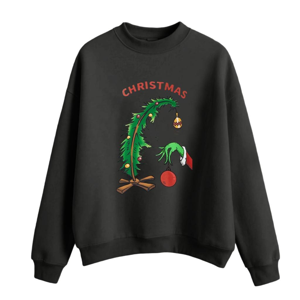 Ladies' Fashionable Casual Round Neck Long Sleeved Christmas Printed Hoodie