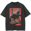 Streetwear Japanisches Godzilla-Grafik-T-Shirt Baumwolle gewaschenes schwarzes T-Shirt Unisex Tops Tees Sommer Kurzarm-T-Shirt